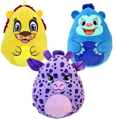 BEMIRO Comic Tiere aus Plüsch – ca. 35 cm – weiche Kuscheltiere mit gestickten Gesichtern – Schlaufe zum Anhängen – Stofftiere zum Knautschen & Liebhaben – für Kinder ab 3 Jahren (Set)