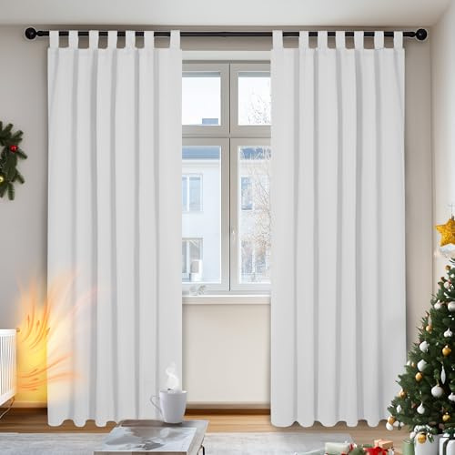 Deconovo Vorhänge Blickdicht Scheibengardinen Schlaufen Kurz Silber Grau | 2er Set, H 145 x B 140 cm, Thermovorhang Fensterdeko Dekoration Lärmschutz Kälte Vorhang für Schlafzimmer und Wohnzimmer