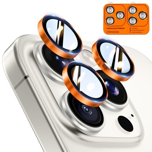 TOCOL 2 Pack for iPhone 15 Pro Max/iPhone 15 Pro Camera Lens Protectors | Individual Tempered Glass Protectors, Easy Installation, Case Friendly, Anti-Scratch, HD Night Shooting Mode, Orange