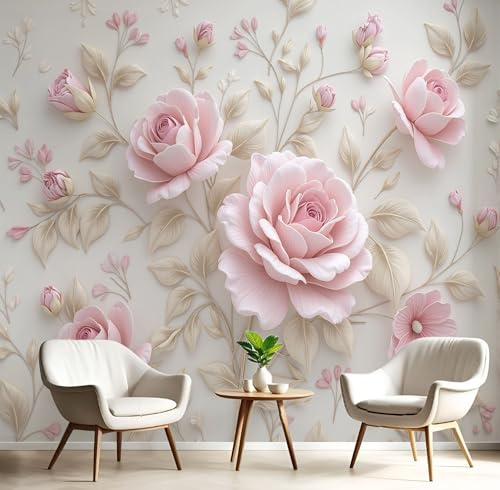 Fototapete Premium Hellrosa - 3D Romantische Rose - 200X140Cm (Bxh) - Fototapeten Tapeten Moderne Wand Dekoration Xxl Wandtapete Pflanzenrelief Motivtapeten Schlafzimmer Wohnzimmer