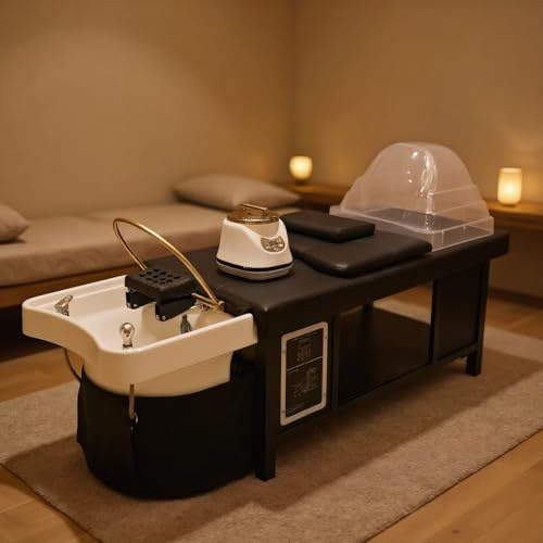 Lit de shampooing de massage, bol de shampooing cascade, équipement de spa pour la tête et lit de shampooing spa avec soins capillaires, fumigation, pour spa salon de beauté