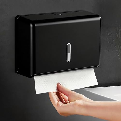 Papierhandtuchspender Wandmontage, Handtuchspender Ohne Bohren, Tücherbox für Z-Falz & Multifalt-Papierhandtücher, 200 Blatt, ABS Material, Wasserdicht & Staubdicht, Schwarz