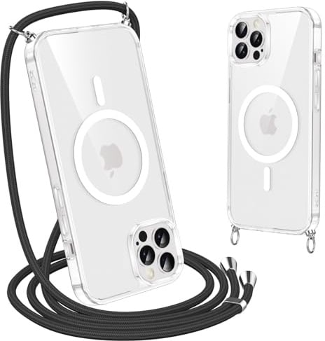 Olgary Magnetisch Handyband Hülle mit Band für iPhone 11 Pro Max, [Kompatibel mit Magsafe] Necklace Handyhülle Schutzhülle zum Umhängen Kordel, Transparent Stoßfest Kratzfest Case, Schwarz