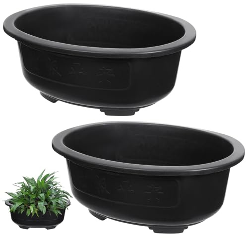 Sewroro 2-pack Large Oval Bonsai Planter Pots - Plastic Plant Containers with Drainage Hole for Indoor Outdoor Gardening, 14. 93x11. 79x5. 50 Inches