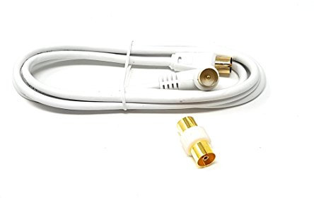 1,5m Areal Coaxial Right Angle Cable Connectors Male to Joiner TV Kit Lead Extension Wire Freeview Satellite Gold Plated Connector Antenna UltraHD FullHD Aerial Plug with Coupler