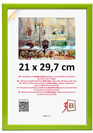 3-B Bilderrahmen ULM 21x29,7 cm (A4) - grün - Holzrahmen, Fotorahmen, Portraitrahmen mit Acrylglas