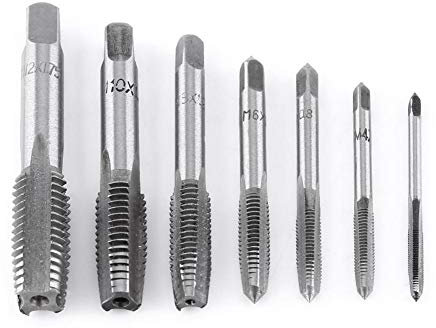 Juego de herramientas de taladros de rosca Akozon, 7pcs Herramienta de rosca de rosca métrica de acero M3, M4, M5, M6, M8, M10, M12