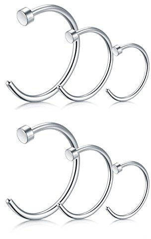JFORYOU 20G 6mm 8mm 10mm 6 Stück Fake Nasen Septum Piercing Nasenpiercing Hoop Fake Ohr Cartilage Ring Silber