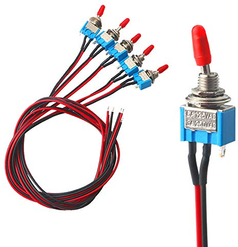 FULARR 5Pcs Profesional Coche Mini Interruptor Palanca con Precableado, ON-OFF 2 Posiciones 3 Pines SPST Auto Conmutador Basculante MTS-1, para Coche Auto Camión Barco –– 3A 250VAC / 6A 125VAC