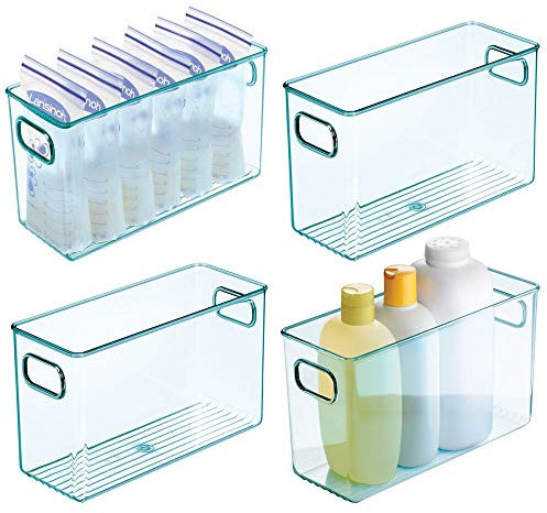 mDesign 4er-Set Kinderzimmer Organizer – große Sortierbox mit praktischen Griffen – BPA-freier Kunststoffbehälter für Spielzeug, Windeln, Stofftiere & Co. – hellblau