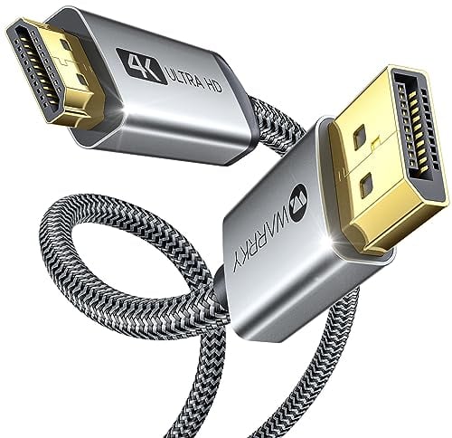 WARRKY Câble DisplayPort 4K vers HDMI, Display Port HDMI |1440P 60Hz, 1080P 120Hz| Ordinateur DP vers écran HDMI Câble Compatible avec Lenovo, Insignia, HP, XPS, ASUS et autres - 1.8M