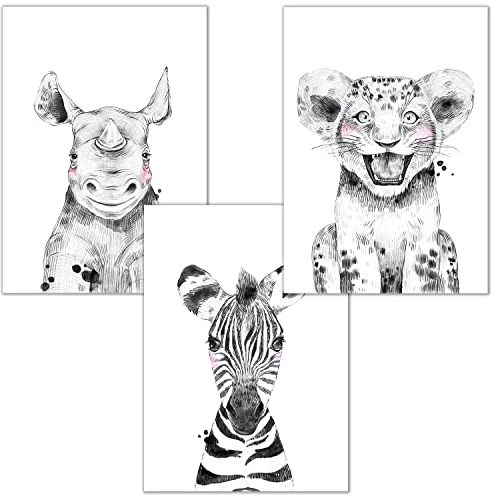 Bilderzeile® Poster Kinderzimmer, 3 Bilder für Kinderzimmer und Babyzimmer Deko, Kinderbilder mit Tieren für Mädchen & Jungen, Wandbilder mit Premium Kunstdruck DIN A4, ohne Rahmen, 3er Set #20