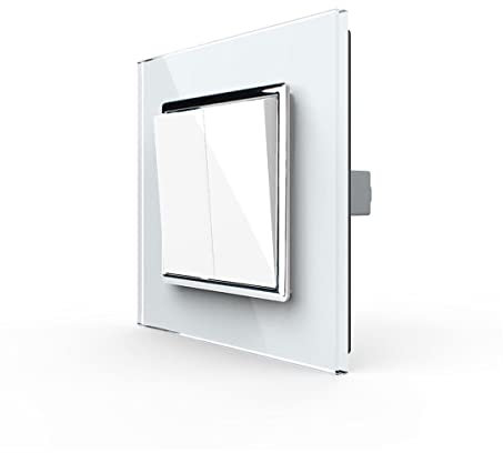 LIVOLO 2 Gang Wipp Schalter weiß VL-C7-K2-11+VL-C7-SR-11 Chrom Kipp schalter 2 zwei Fach inklusive Glasblende hochwertige Qualität Lichtschalter für Treppenhaus, Hausflur