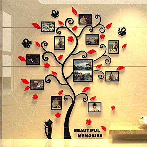 TOSSPER 3d Acrylic Photo Frame Tree Wall Sticker Living Room Bedroom Wall Decals Poster Family Pitcher Decorative Wallpaper