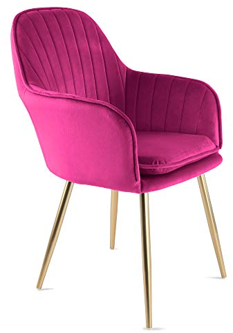 Genesis Muse Fauteuil tonneau en velours avec pieds en métal finition chromée dorée (rose fuchsia)