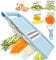 NACOLUS Mandoline 5 en 1 pour cuisine, trancheuse à légumes multi-lames, croustilles, légumes, julienne et éplucheur pour petits travaux en cuisine - Bleu