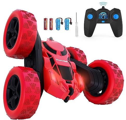 Hamdol Remote Control Car Double Sided 360°Rotating 4WD RC Cars with Headlights 2.4GHz Electric Race Stunt Toy Car Rechargeable Toy Cars for 6-12 Year Old Boys Girls Birthday Gift (Red)