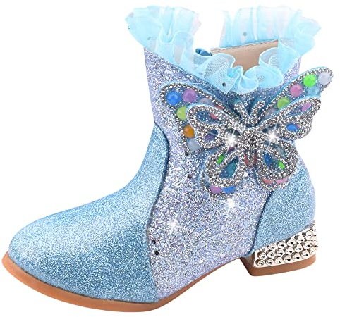 New front Stivali Bambina Invernali Morbide Fodera Frozen Boots Stivali di Elsa Frozen Scarponcini Bambina con Tacco Stivali da Neve Bambina con Paillettes Blu Rosa Taglie 27-38