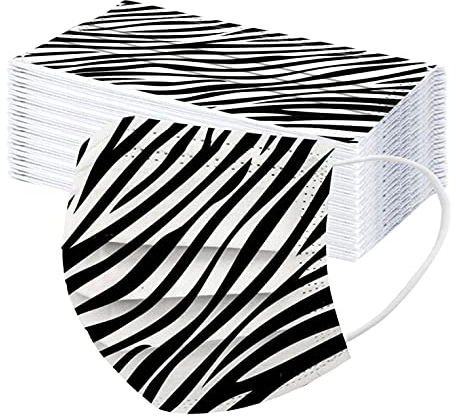 Jiabing 50 Stück Erwachsene Einweg Mundschutz Multifunktionstuch Zebra Streifen Mund-Nasenschutz Bedeckung Gestreiftes 3-lagig Einmal MNS Maske Tücher Halstuch Schals