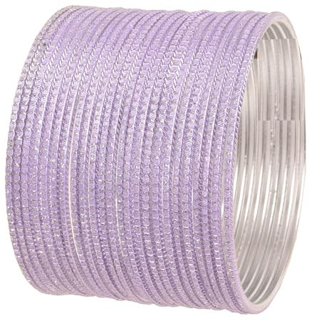 Touchstone NEW Pastel Color Bangle Collection, Indian Bollywood Hand Drilled Silver Tinge Light Purple Color Designer Jewelry Bracelets Bangle. Set Of 24. For Women.