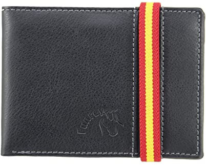 Funrey Cartera Piel Ubrique con Gomilla Bandera España con Monedero Interior. Mide:11x8x1,5cm. Medidas Ajustadas para Mayor Comodidad al Llevar.