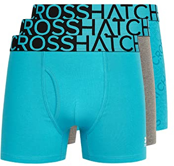 Crosshatch Men’s Typan Boxer Shorts (Pack of 3), Stretch Cotton Trunks with Front Fly Opening & Jacquard Branded Waistband, Patterned & Marl Design, Sizes S-XXL, Yellow, Teal, Blue