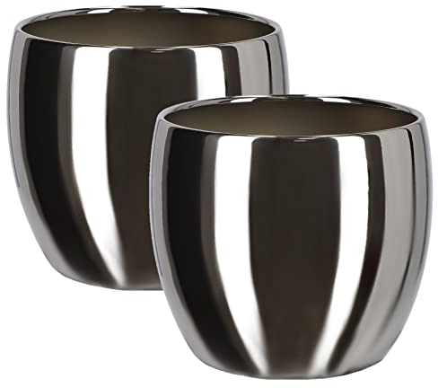 KOTARBAU® 2er Set Keramik-Blumentopf Übertopf ⌀ 13 cm für Blumen Pflanzen Silber