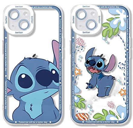 Omyzo [2 pieces Case Compatible with iPhone 7 Plus/8 Plus 5,5,Cute Anime Stitch Cartoon Character Design Pattern for Kids Women Boys Girls Soft TPU Silicone Shockproof Clear Protective Phone Cover