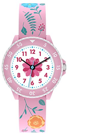 Cander Berlin MNA 1630 U Kinderarmbanduhr Armbanduhr für Mädchen 3 ATM wasserdicht Lernuhr analog Blumen rosa pink Kinder