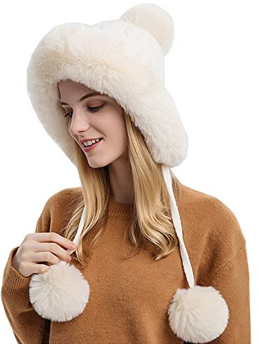 YEKEYI Damen Winter Sturmhaube Warm Kapuze Pullover Strickmütze, weiß, 58