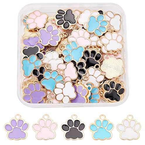 SUPERFINDINGS 80 Stück 5 Farben Hund Pfotenabdruck Charms Legierung Emaille Fußabdruck Anhänger 17.5x16 mm Tier Fußabdruck Chunk Charms Für DIY Schmuckherstellung Halskette Armband, Loch: 2 mm