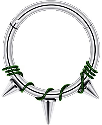Longbeauty 16G 1.2mm Edelstahl Piercing Ringe Segmentring Clicker Nasenringe Ohrringe Nahtlose Hoops Spikes für Tragus Knorpel Septum Helix, 8mm, Silber/Grün