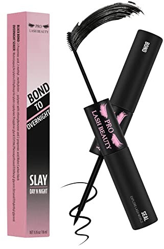 PRO Lash Bond and Seal Cluster Lash Bond & Overnighter for Lash Clusters DIY Eeyelash Extension Lash Glue Mascara Wand Aftercare Sealant Super Strong Hold 72 Hours(10ml, Black Bond & Overnighter)
