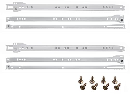 HELPMATE Rollschubführung 400 mm 2 Paar 4er Set Schiene Schubladenschiene Schubladenauszug Schienensystem Schublade Teilauszug weiß inkl. Befestifungsmaterial