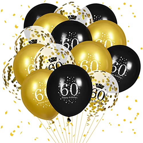 Luftballons 60. Geburtstag, 15 Stück Schwarz Gold Happy 60. Geburtstag Luftballons Schwarz Gold 60. Geburtstag Partydekoration für Männer Frauen 60. Geburtstag Jubiläumsdekor
