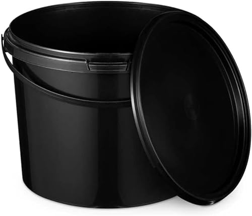 BenBow Seau avec Couvercle 3L Noir 10x 3 Litre - apte au Contact Alimentaire, Stable, hermétique, étanche, sans Odeur - récipient de Stockage en Plastique, avec poignée - Vide