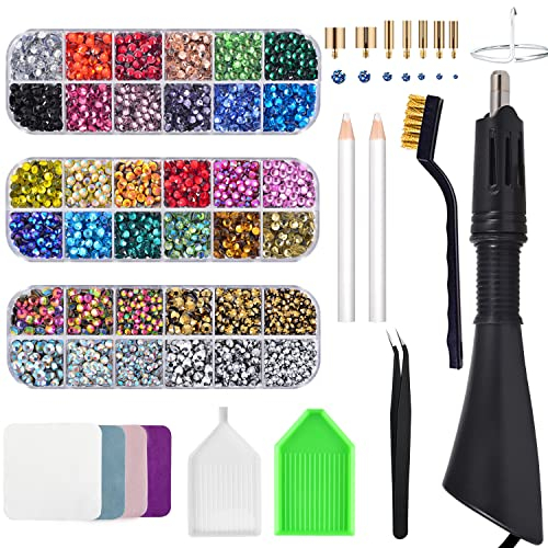 Bedazzler Kit mit Strass, Hot Fixed Edelstein Handwerk Applicator für Diamant Malerei Stift, Wachsstift, Pinzette, Tablett, Reinigungsbürste Tuch, 28 Farben Strass Kristalle für DIY Kleidung Schuhe