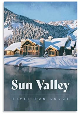 ONOTIO Sun Valley River Run Lodge Vintage Reiseposter Landschaft 20 x 30 cm Wandkunst Bild Kunstdruck Leinwand Kunst Poster Modern Familie Schlafzimmer Dekor Poster