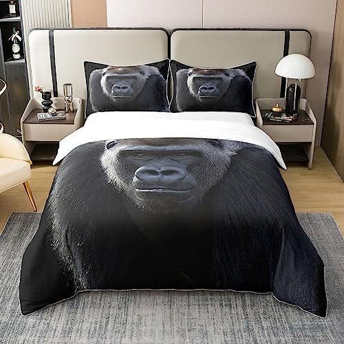 100% Baumwolle AFFE Bettwäsche Set Schimpansen Tröster Abdeckung AFFE Quilt Cover Tropical Wildlife Tier Atmungsaktiver Bettbezug für Kinder Teens,Schwarz,Dekorativ 155x220