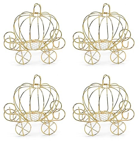 Saihisday 4 cajas de dulces de carruaje de calabaza de Halloween, cajas de alambre dorado, centro de mesa chapado en carruaje de calabaza para boda, fiesta de cumpleaños, decoración de centro de mesa