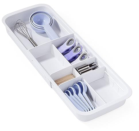 YouCopia DrawerFit Sliding Drawer Tray with Adjustable Dividers, Expandable Kitchen Storage Organizer, Speckled White