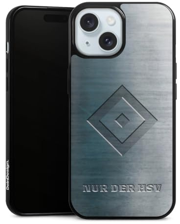 Slim Case extra dünn kompatibel mit Apple iPhone 15 Silikon Handyhülle schwarz Hülle HSV Hamburger SV Metallic Look