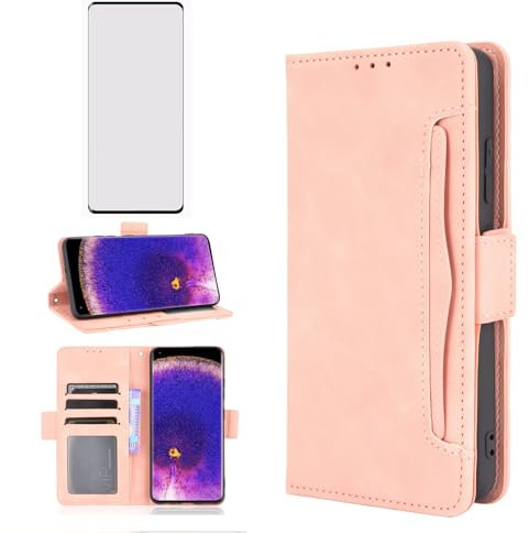 Asuwish Compatible with OPPO Find X5 Pro Wallet Case and Tempered Glass Screen Protector Card Holder Stand Leather Flip Cell Accessories Phone Cover for FindX5Pro 5G Women Men Rose Gold