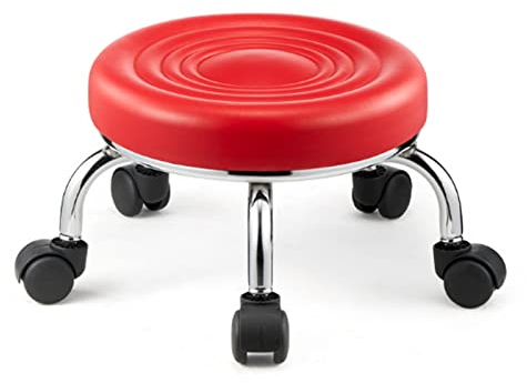Drehbarer Pediküre-Hocker, Garagenladen-Rollsitze, Rollhocker mit rundem Sitz und ohne Rückenlehne, Tritthocker, niedriger Rollhocker, Zughocker für Home-Office-Fitness (Größe: 23 x 33 cm, Farbe: Ro