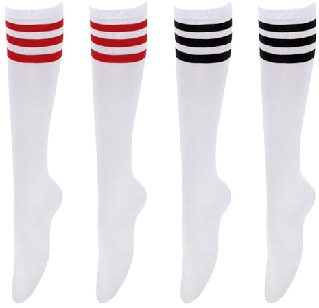 JTMKYO 2 Pares de Medias a Rayas para Mujer - Calcetines Largos Horizontales Triples para Pantorrilla, Versátiles y Altos - Calientapiernas