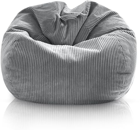Aiire Sitzsack Cord für Kinder Mädchen - Bean Bag Chair Flauschig mit Füllung - Bodenkissen Grob, Chill Sessel für Erwachsene und Deko Jungen – Relaxo Sitzsäcke XXL für Kuschelecke Grau