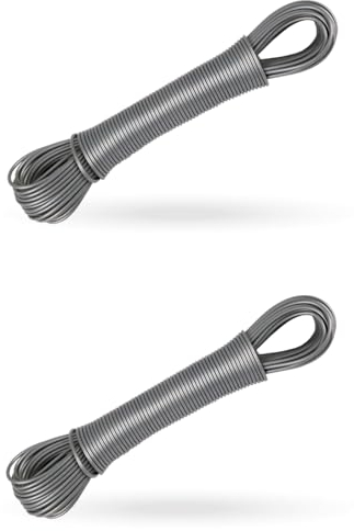 Corde à linge de 20 m (lot de 2/anthracite) – Corde extensible de 2,2 mm – Extra forte grâce au noyau en nylon – Corde de rechange pour séchoir à linge, sèche-linge de jardin