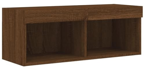 vidaXL Meuble TV avec Lumières LED, Armoire de Télévision Murale avec Rangement, Meuble Télé Suspendu Salon Salle de Séjour, Moderne, Chêne Marron