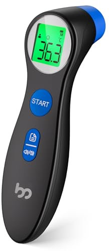Fieberthermometer kontaktlos für Babys, Kinder und Erwachsene, Stirnthermometer Infrarot Digital Thermometer schnell hygienisch zu messen, Fieberalarm und 3-Farben-Anzeige, Blau