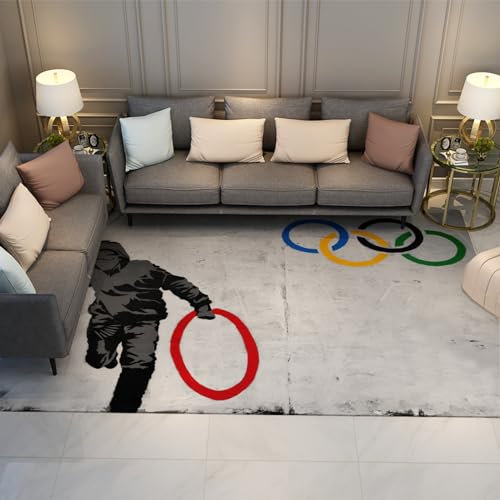 UERWOWELL Innen-/Außenbereich Teppich Banksy farbige Fünf-Ring-Teppiche Matte einfache Reinigung Nicht verschütten Schlafzimmer Wohnzimmer Esszimmer Küche 180x300cm